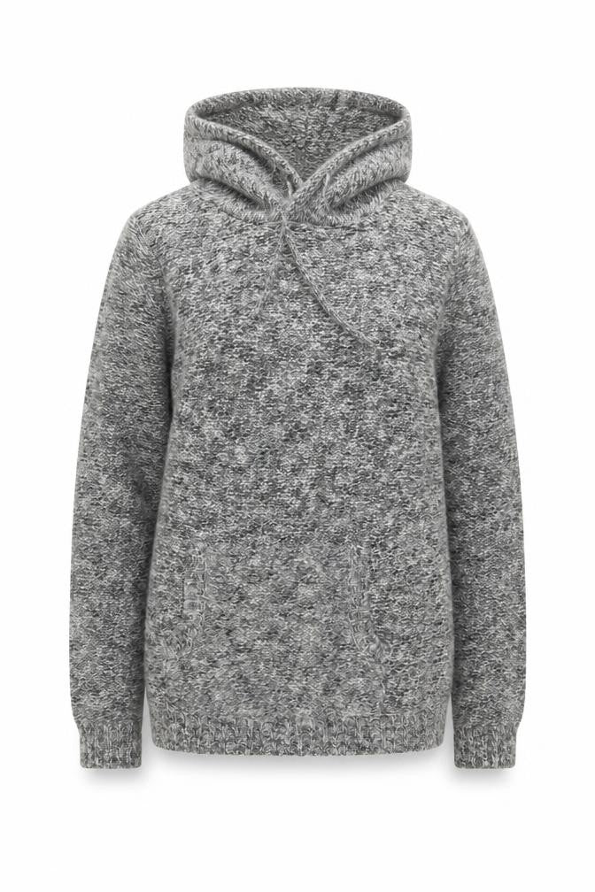 Pull & Bear Women's Grey Hooded Knit Jumper Size 12