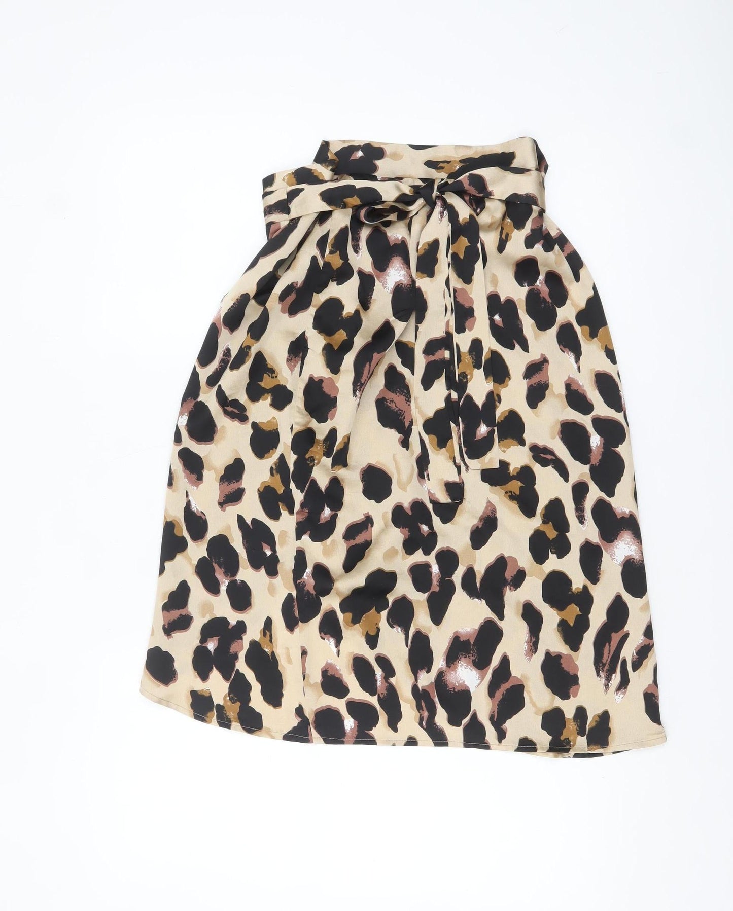 Boohoo Women Beige Leopard Wrap Skirt Size 10 Polyester