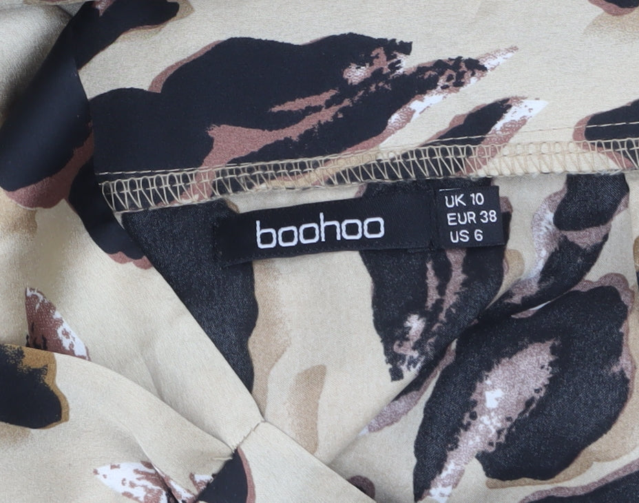 Boohoo Women Beige Leopard Wrap Skirt Size 10 Polyester