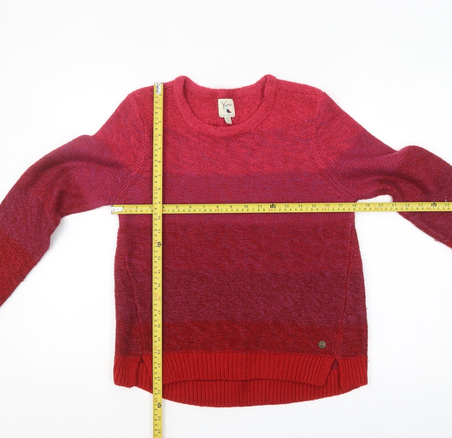Yumi Women's Red Knit Crew Neck Pullover Jumper Size 12
