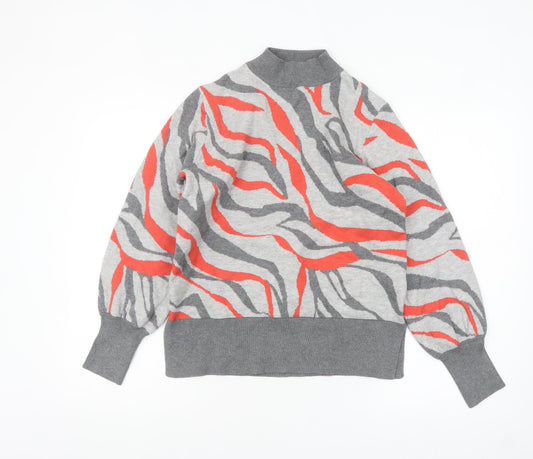 Marks and Spencer Women's Grey Animal Print Mock Neck Jumper Size M
