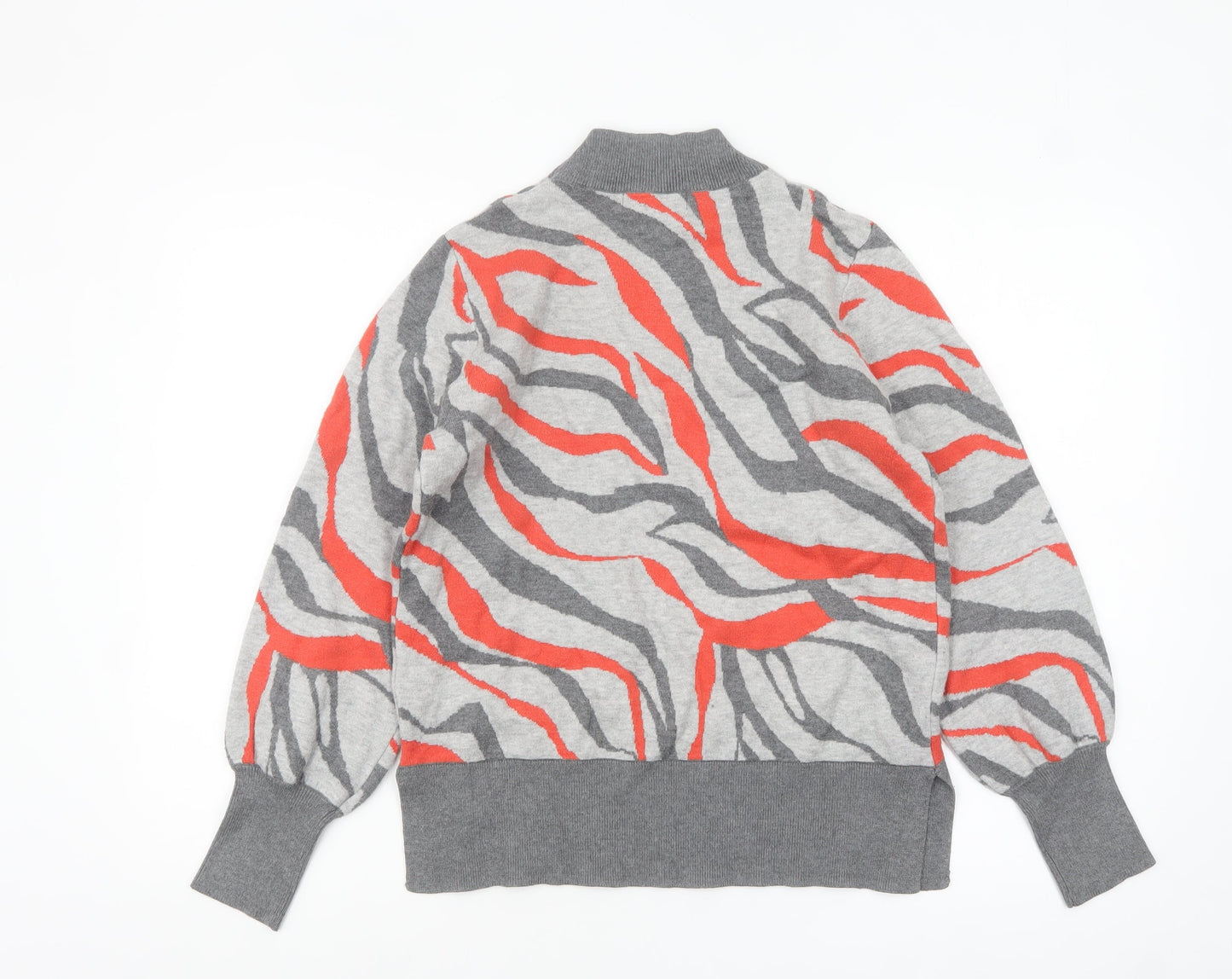 Marks and Spencer Women's Grey Animal Print Mock Neck Jumper Size M