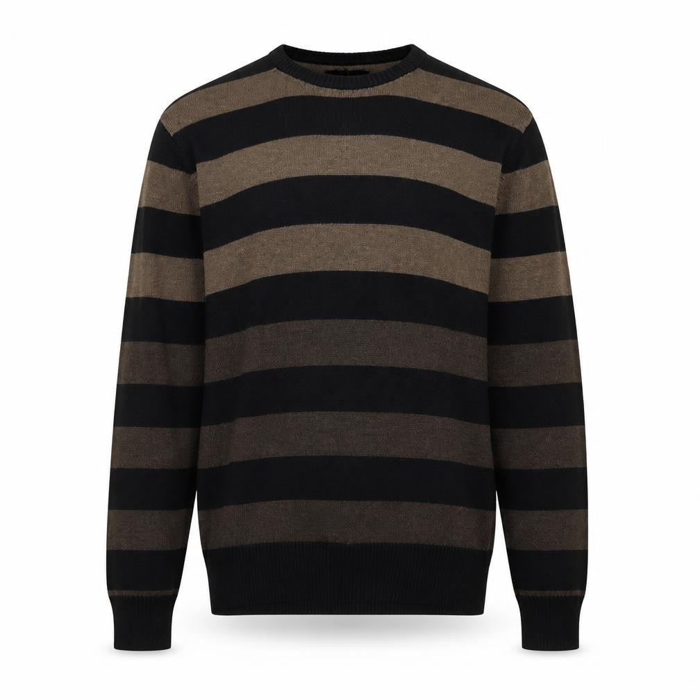 Thomas Nash Men's Brown Striped Cotton Crew Neck Jumper Small