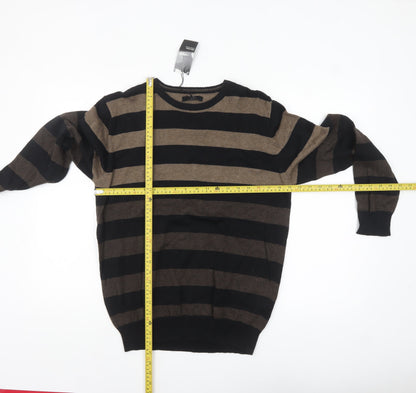 Back view of Thomas Nash Men's Brown Striped Cotton Crew Neck Jumper Small