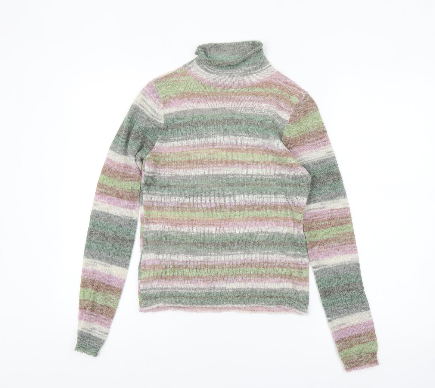 MNG Women’s Multicoloured Roll Neck Striped Knit Jumper Size S