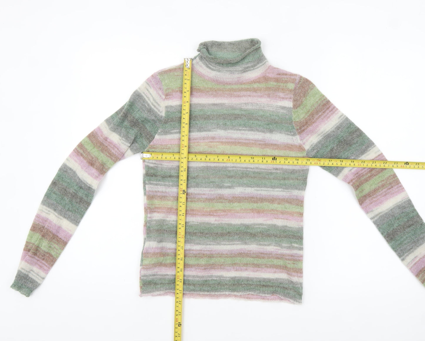 MNG Women’s Multicoloured Roll Neck Striped Knit Jumper Size S