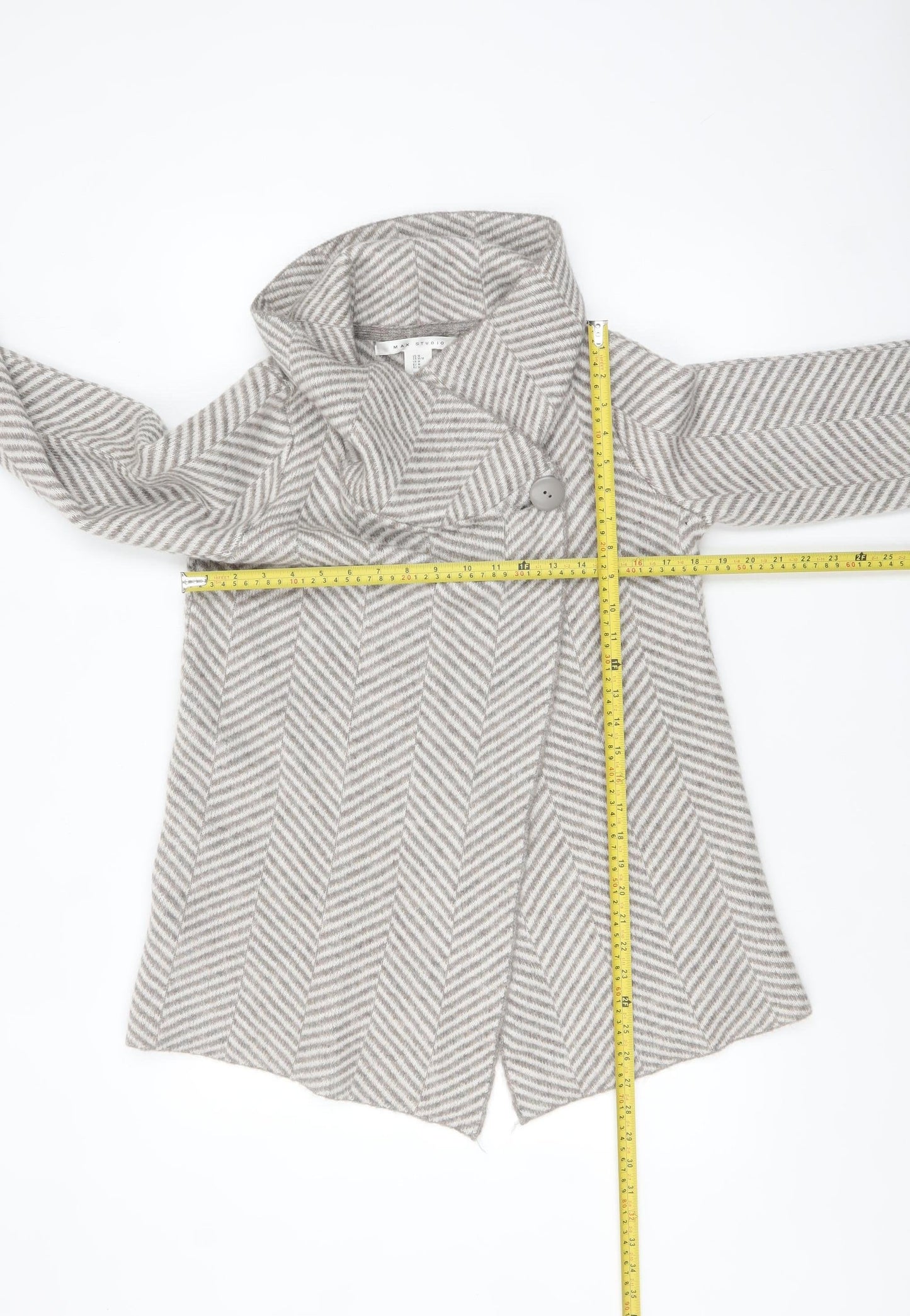 Max Studio Womens Beige Herringbone Knit Cardigan M