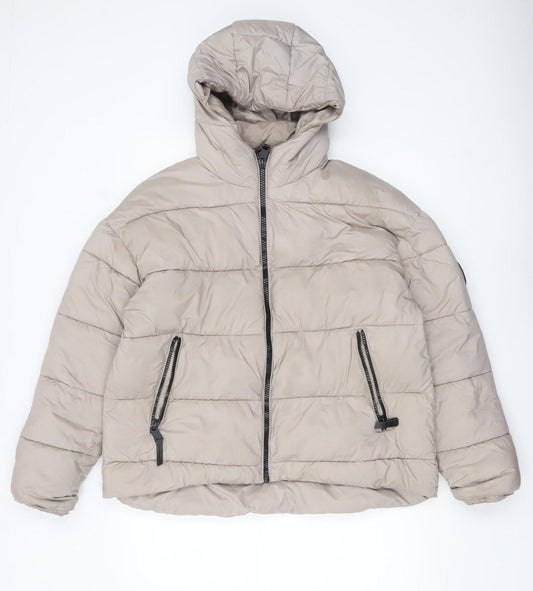 Harvey & Jones Womens Beige Size 14 Hooded Puffer Jacket