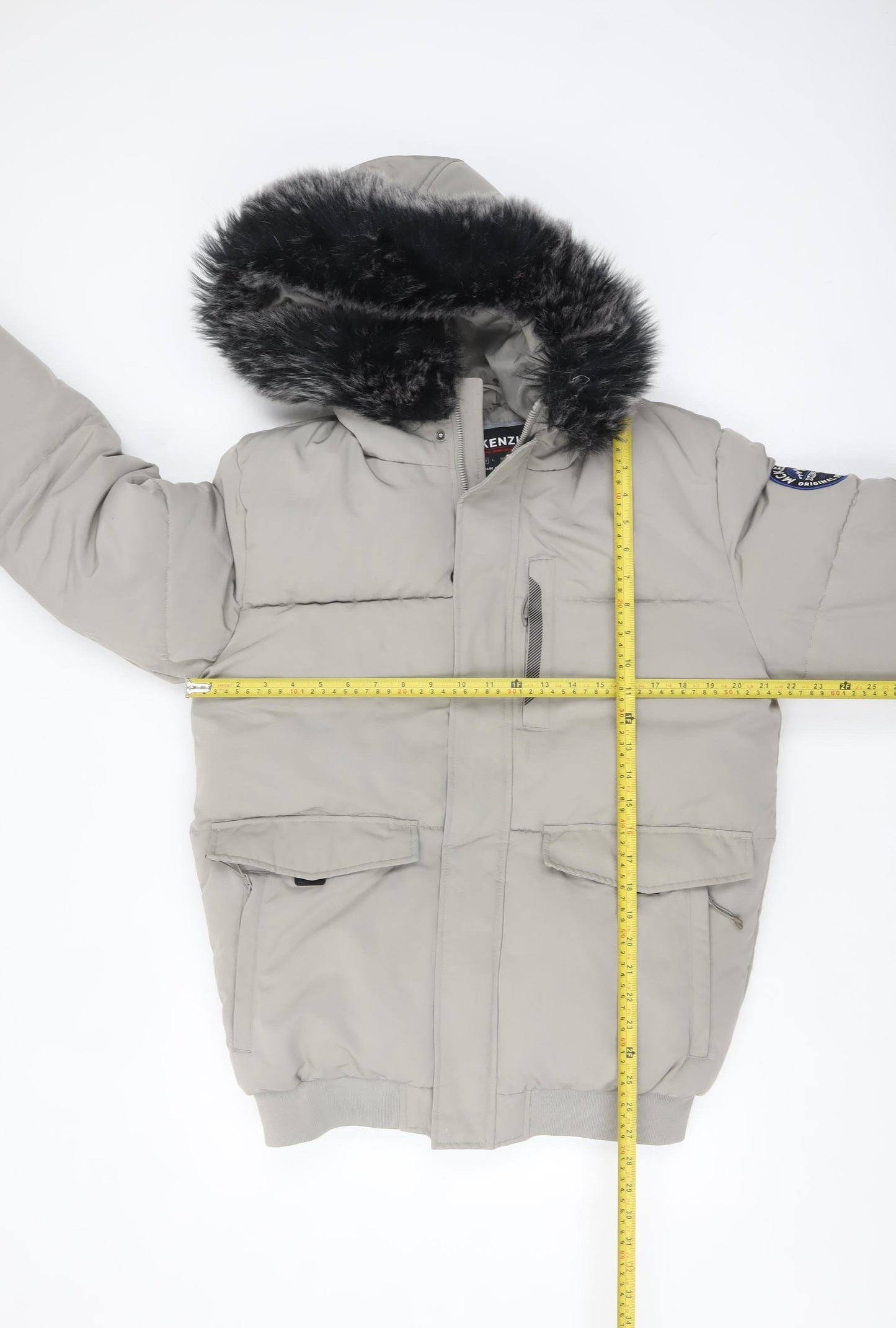 McKenzie Men Grey Puffer Jacket M Hooded Fur Trim Winter Coat