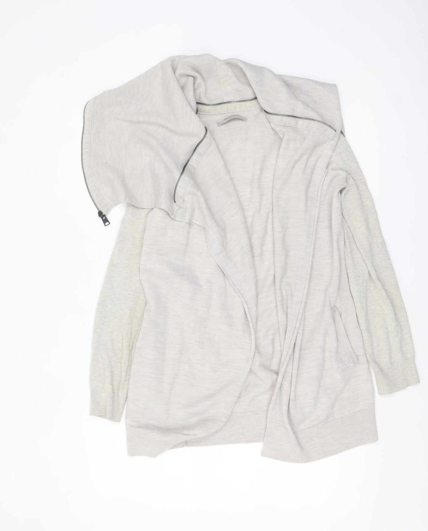 AllSaints Women Beige Wool Cotton Long Sleeve Zip Cardigan S