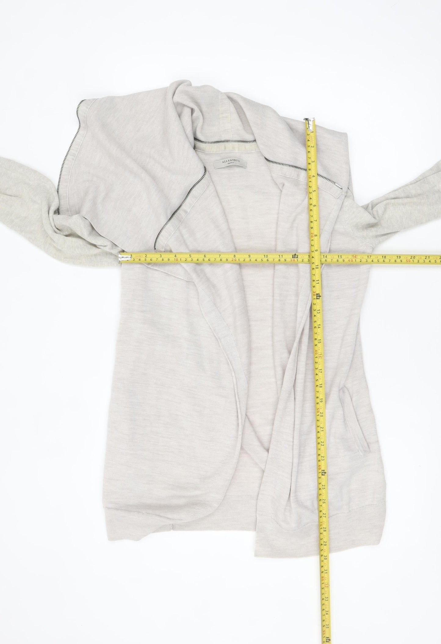 AllSaints Women Beige Wool Cotton Long Sleeve Zip Cardigan S