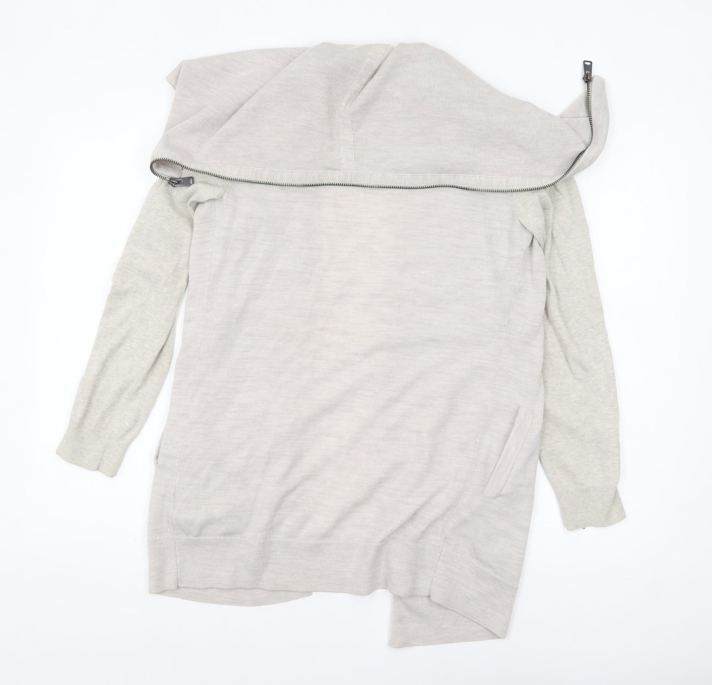 AllSaints Women Beige Wool Cotton Long Sleeve Zip Cardigan S