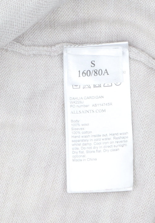 AllSaints Women Beige Wool Cotton Long Sleeve Zip Cardigan S