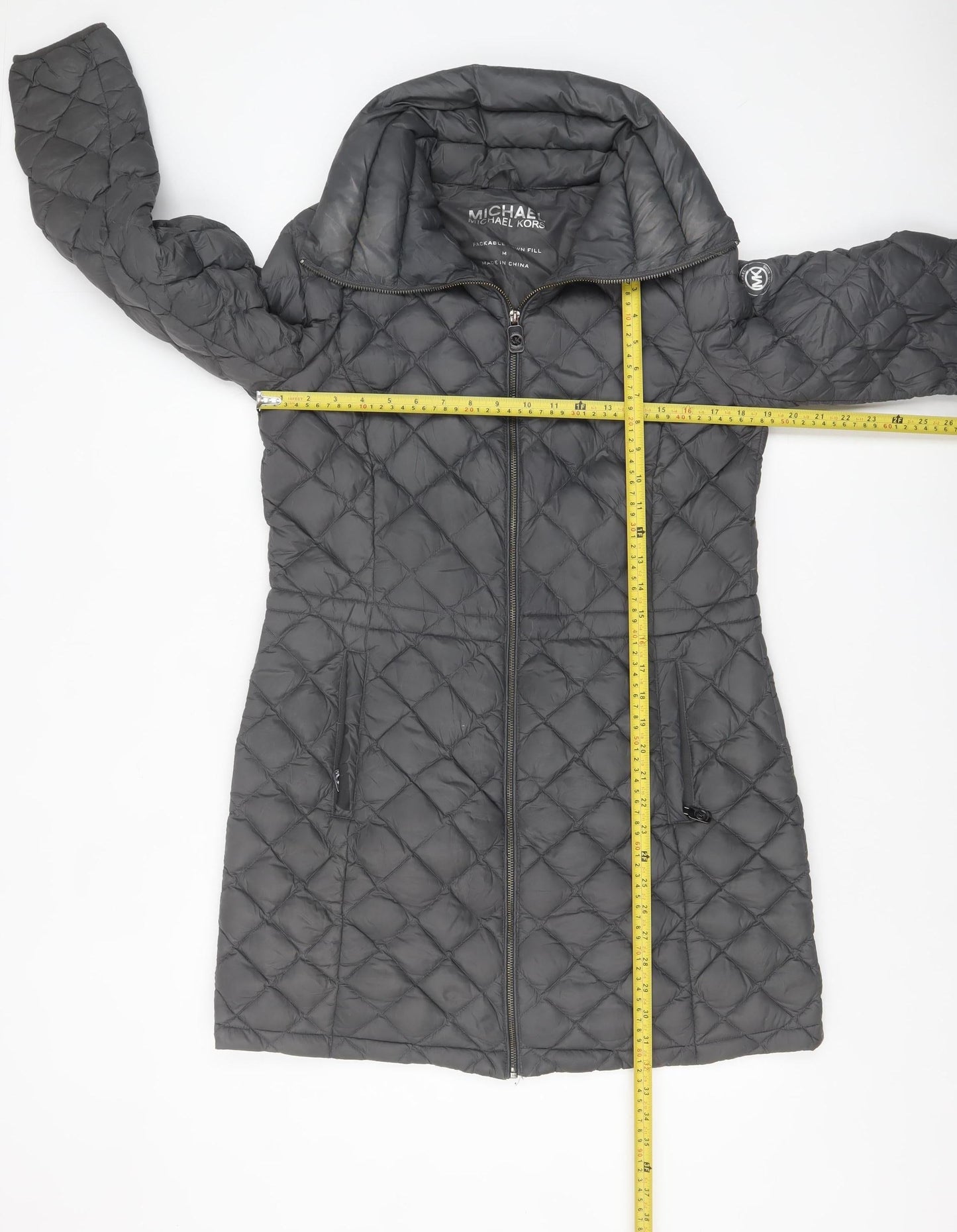 Michael Kors Womens Grey Long Quilted Down Puffer Coat Size M
