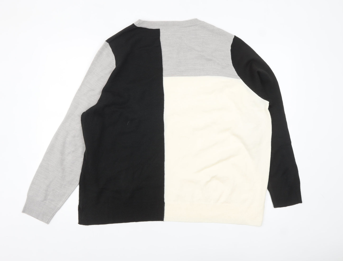 Marks and Spencer Women’s Black Grey Ivory Colour Block Acrylic Jumper Size 20