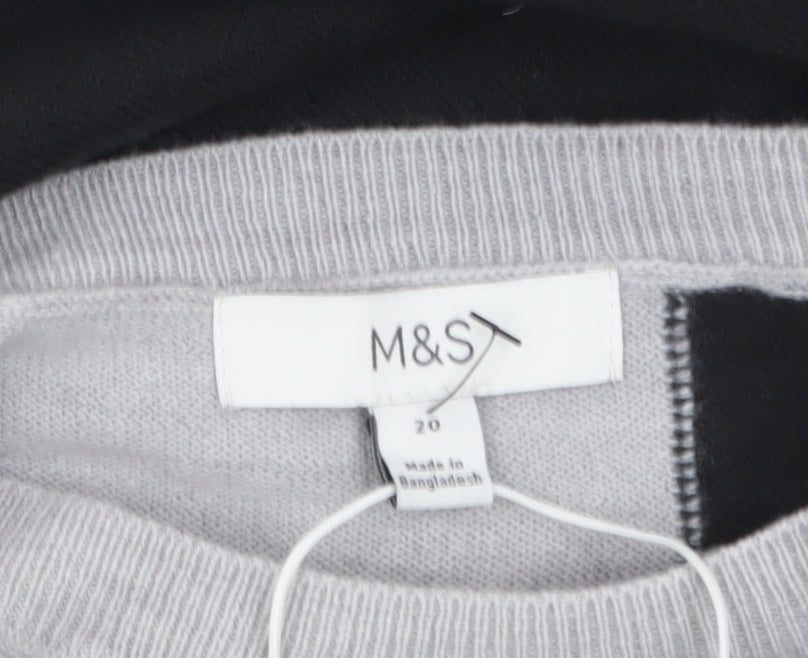 Marks and Spencer Women’s Black Grey Ivory Colour Block Acrylic Jumper Size 20