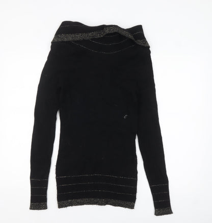 Kaisely Women's Black Off Shoulder Angora Wool Pullover Jumper M