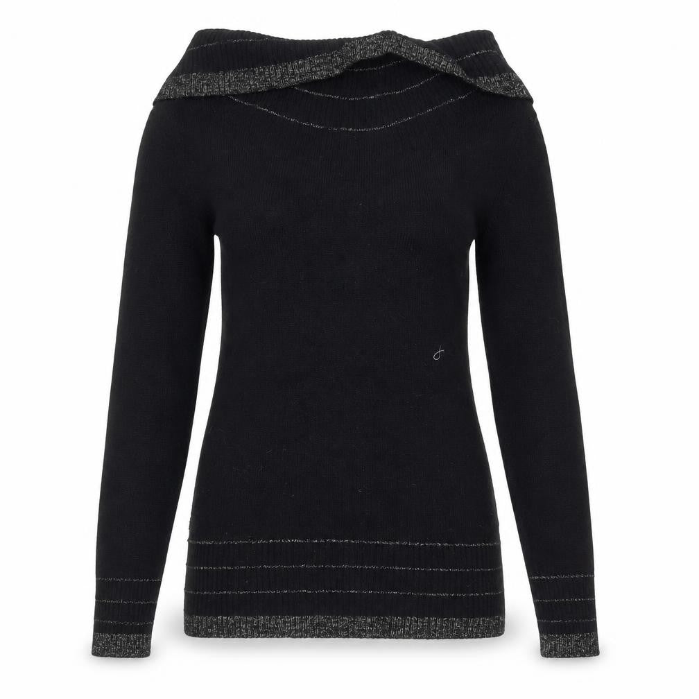 Kaisely Women's Black Off Shoulder Angora Wool Pullover Jumper M