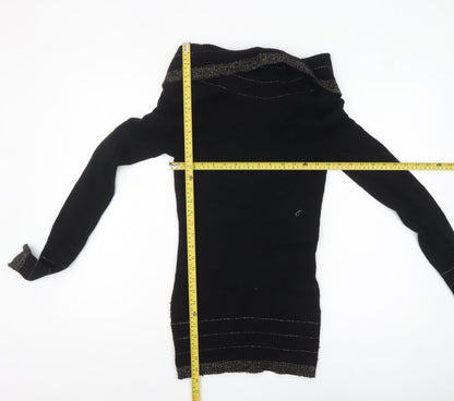 Kaisely Women's Black Off Shoulder Angora Wool Pullover Jumper M
