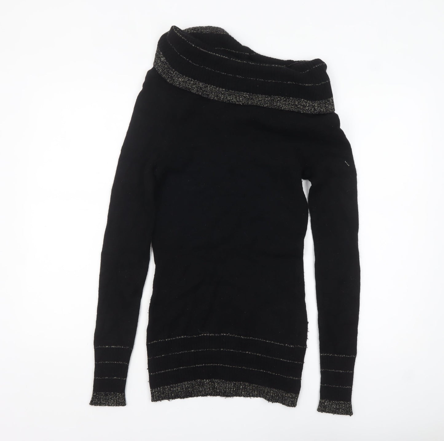 Kaisely Women's Black Off Shoulder Angora Wool Pullover Jumper M