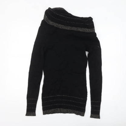 Kaisely Women's Black Off Shoulder Angora Wool Pullover Jumper M