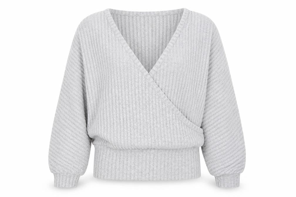 New Look Women Grey V-Neck Ribbed Pullover Jumper Size S