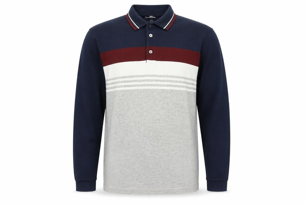 Next Men's Blue Grey Striped Collared Henley Jumper Medium