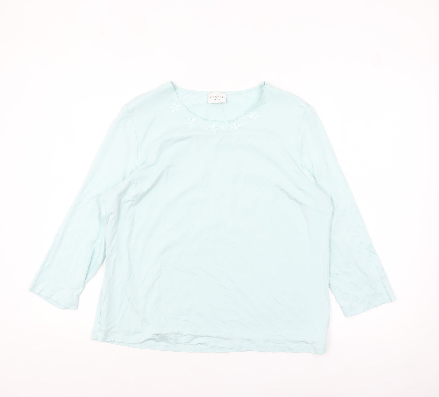 Eastex Women Blue 3/4 Sleeve Embroidered Round Neck Pullover Jumper Size 16
