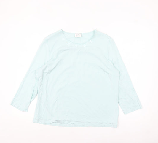 Eastex Women Blue 3/4 Sleeve Embroidered Round Neck Pullover Jumper Size 16