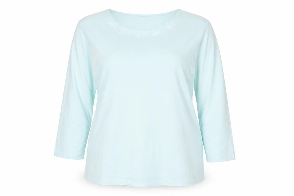 Eastex Women Blue 3/4 Sleeve Embroidered Round Neck Pullover Jumper Size 16