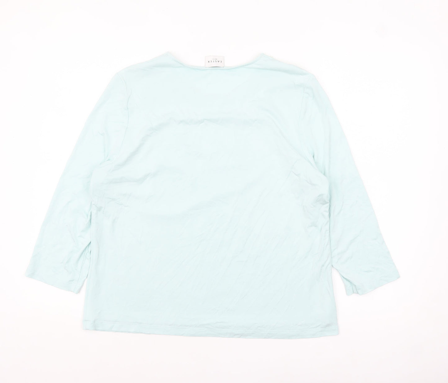 Eastex Women Blue 3/4 Sleeve Embroidered Round Neck Pullover Jumper Size 16