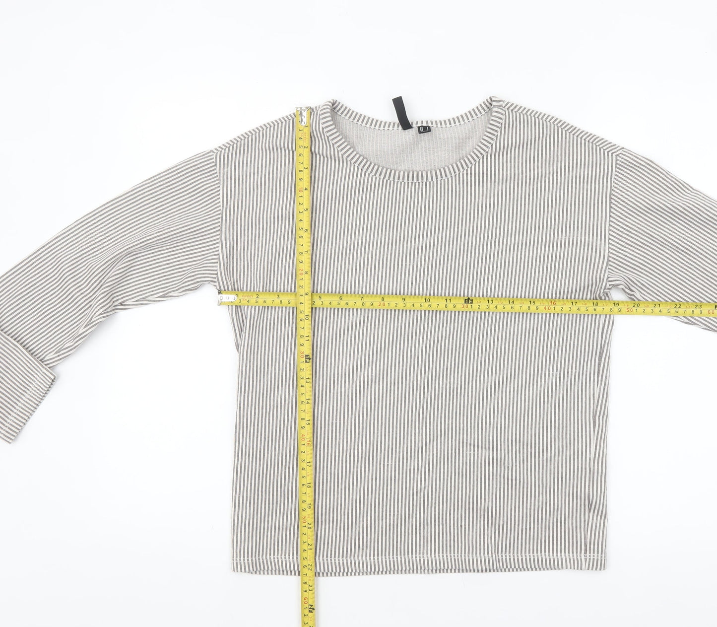 Pieces Women Grey Striped Long Sleeve Cotton Jersey Top Size S