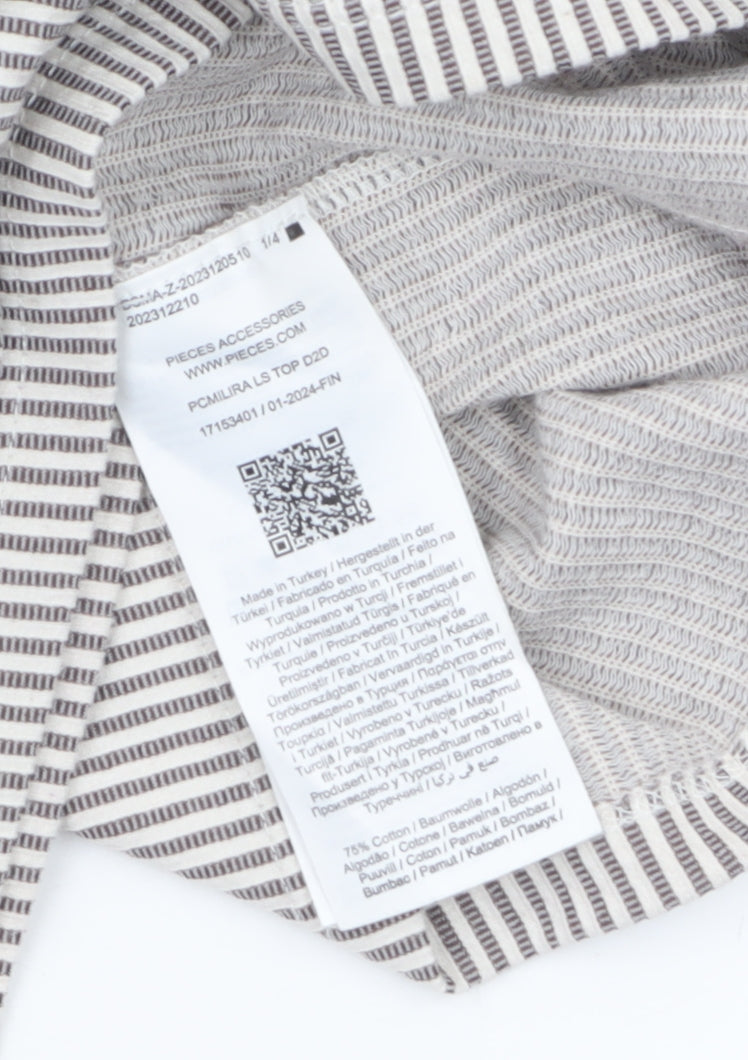 Pieces Women Grey Striped Long Sleeve Cotton Jersey Top Size S