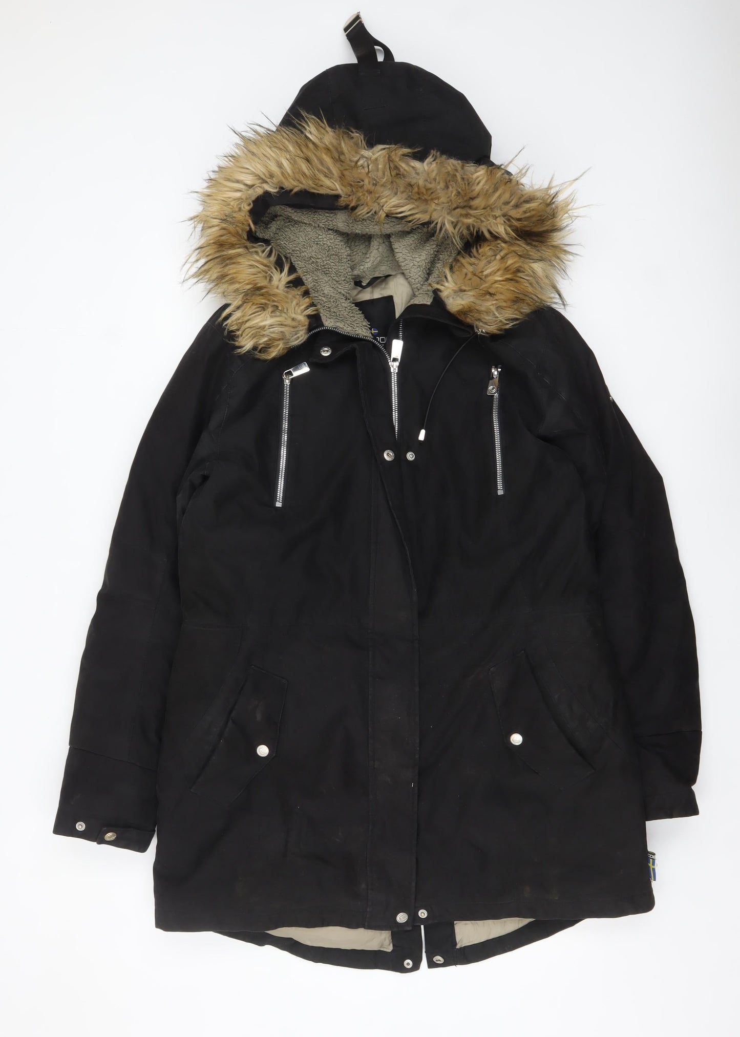 Cobalt of Sweden Women’s Black Fur Trim Hooded Parka Coat Size 16