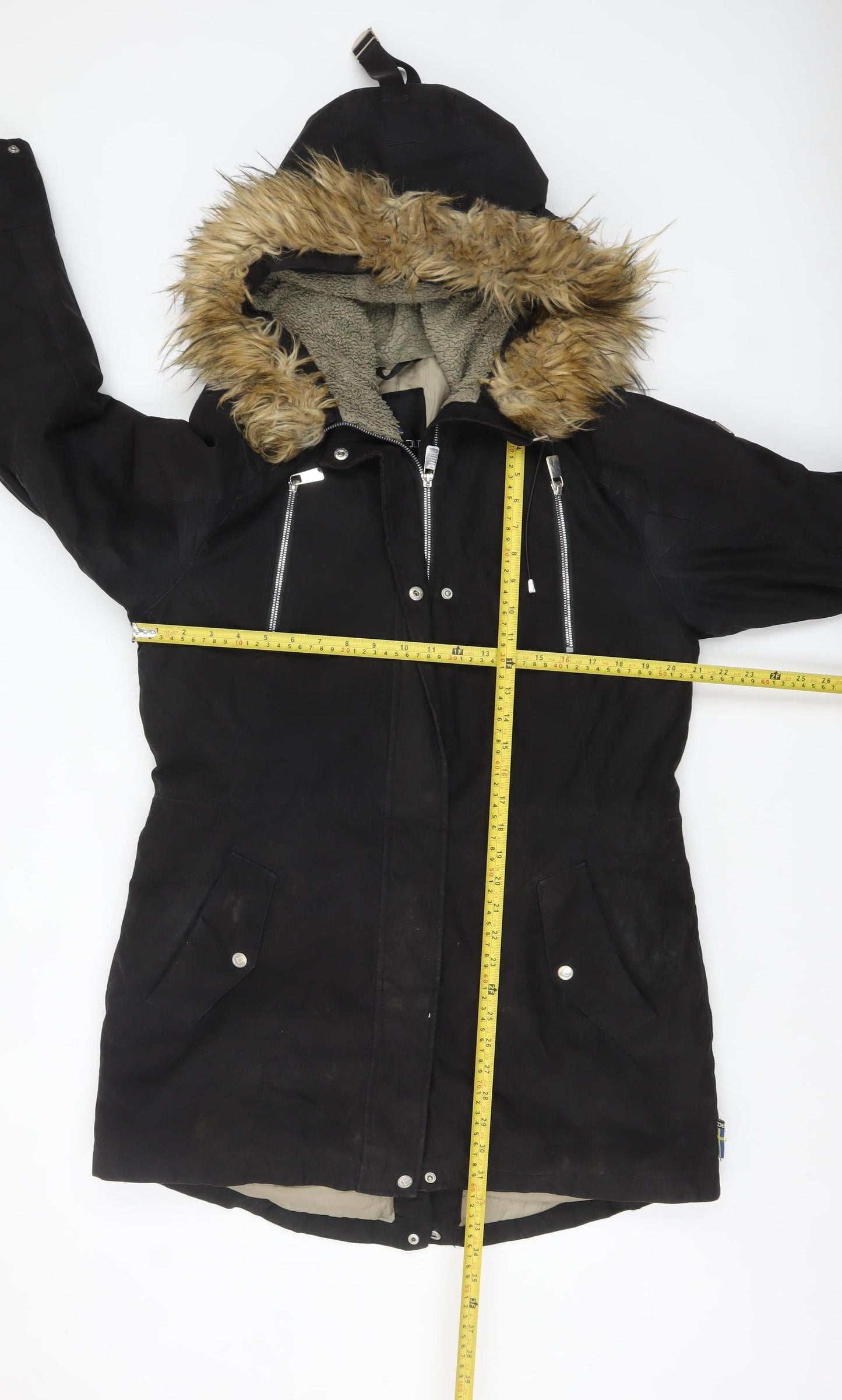 Cobalt of Sweden Women’s Black Fur Trim Hooded Parka Coat Size 16