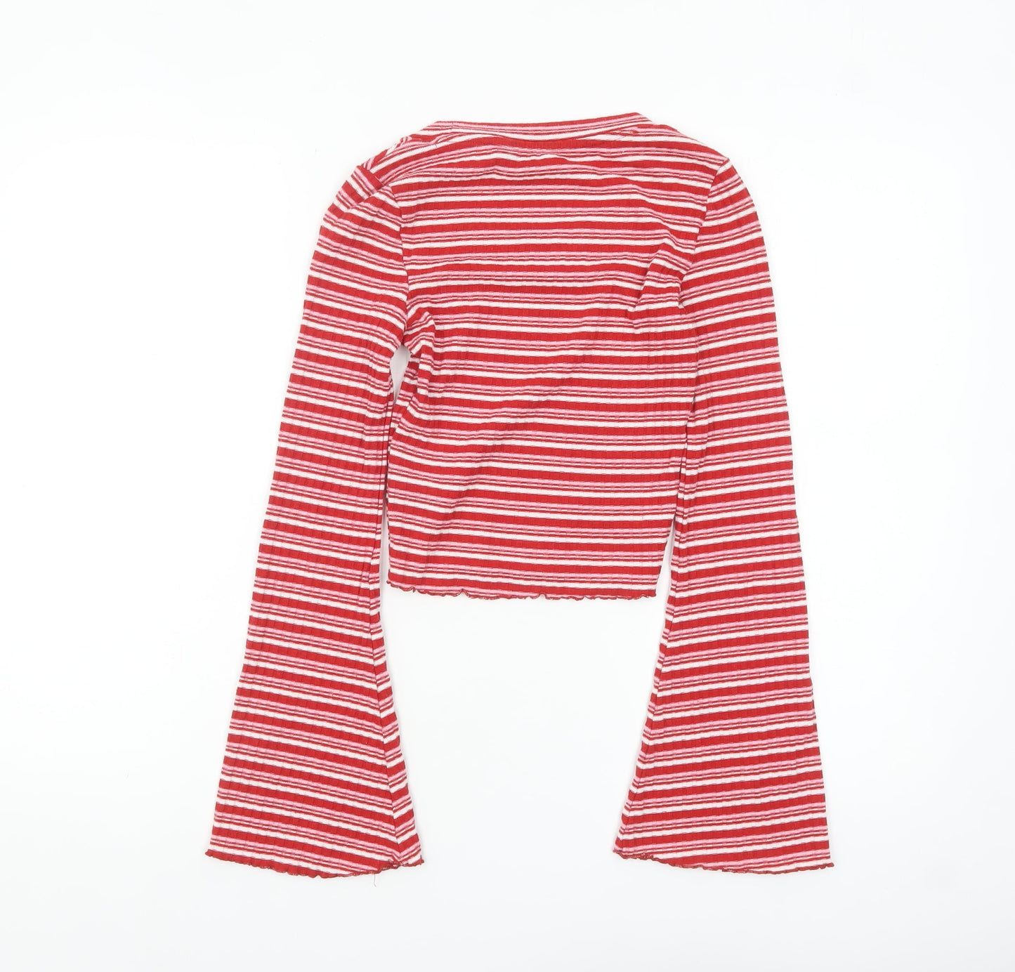Monki Women Red Striped Cropped Long Sleeve T-Shirt XS