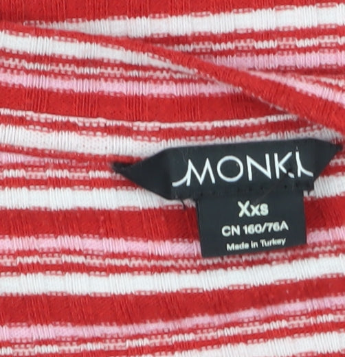 Monki Women Red Striped Cropped Long Sleeve T-Shirt XS