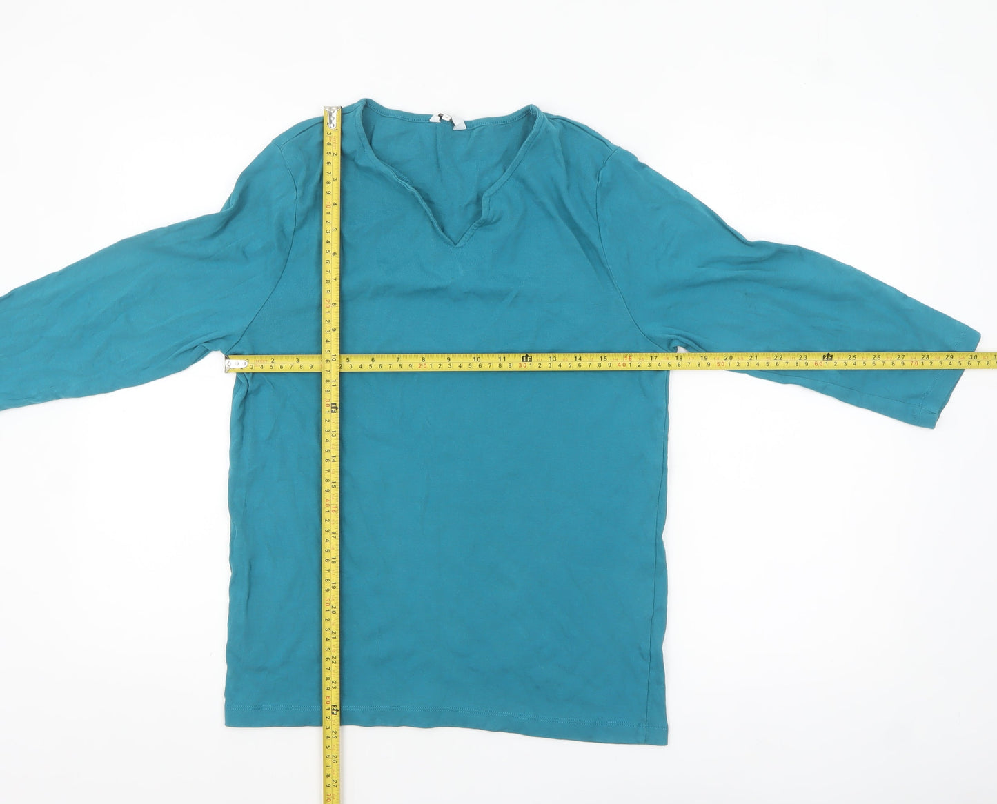 Cotton Traders Women's Blue 3/4 Sleeve Cotton V-Neck Top Size 18