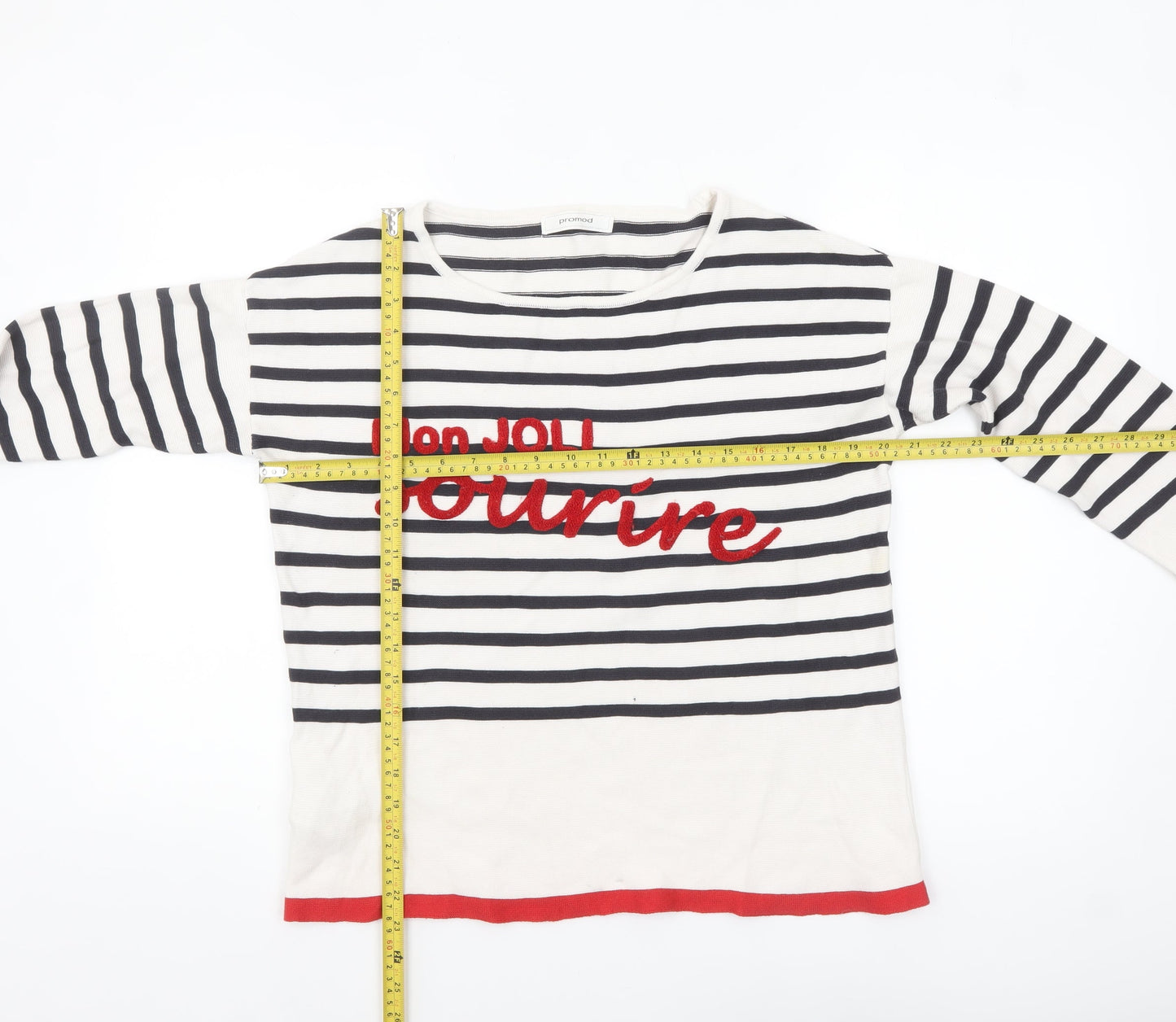 Promod Women's Multicoloured Striped Cotton Pullover Jumper M