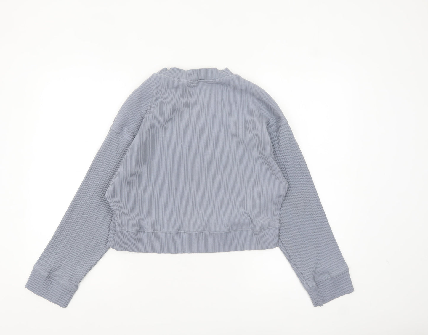 H&M Womens Blue Ribbed Pullover Sweatshirt XS Crew Neck Long Sleeve