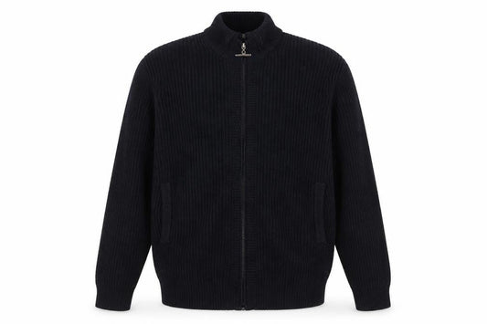 Cotton Traders Men's Blue XL Full Zip Chunky Knit Wool Jumper