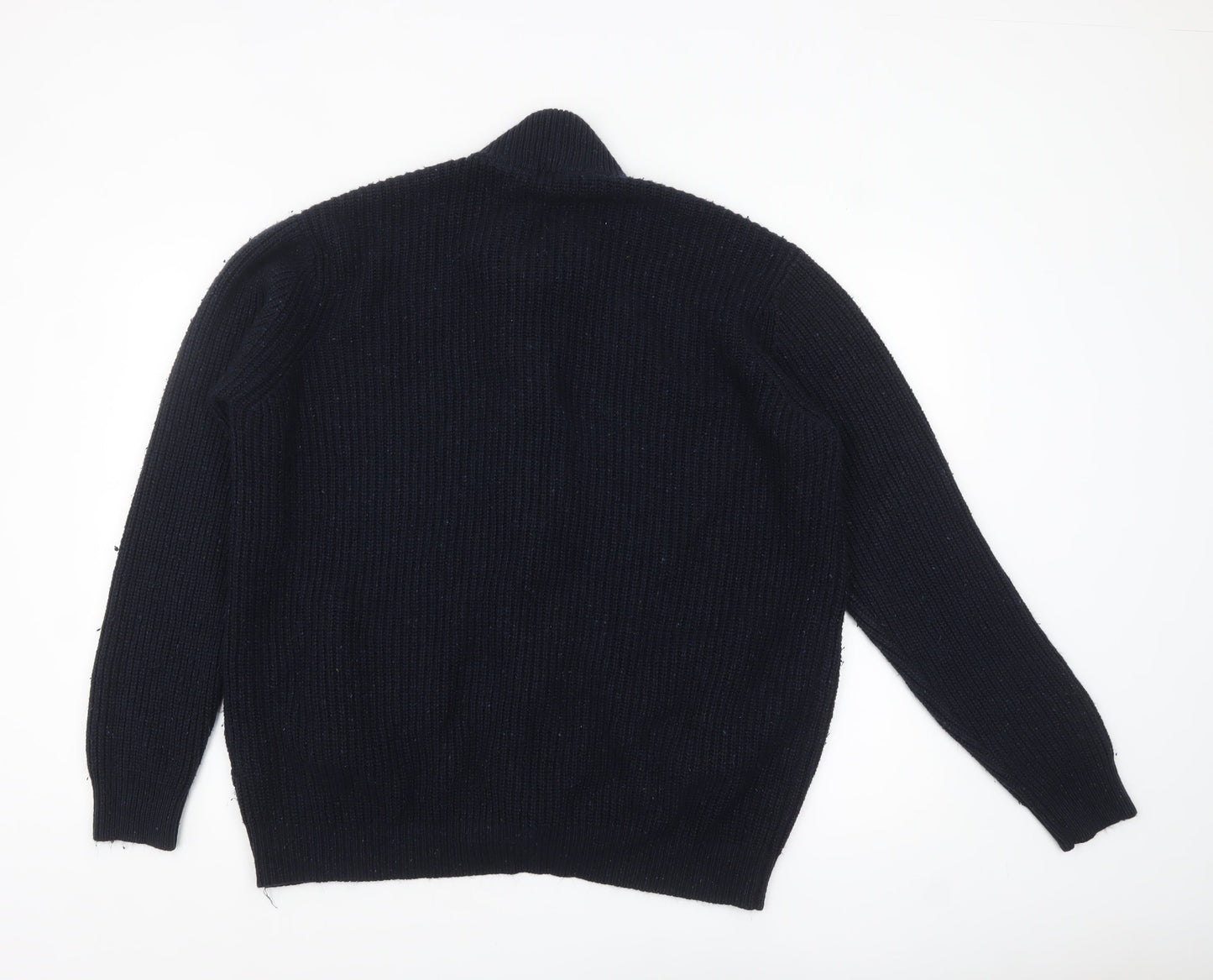 Cotton Traders Men's Blue XL Full Zip Chunky Knit Wool Jumper