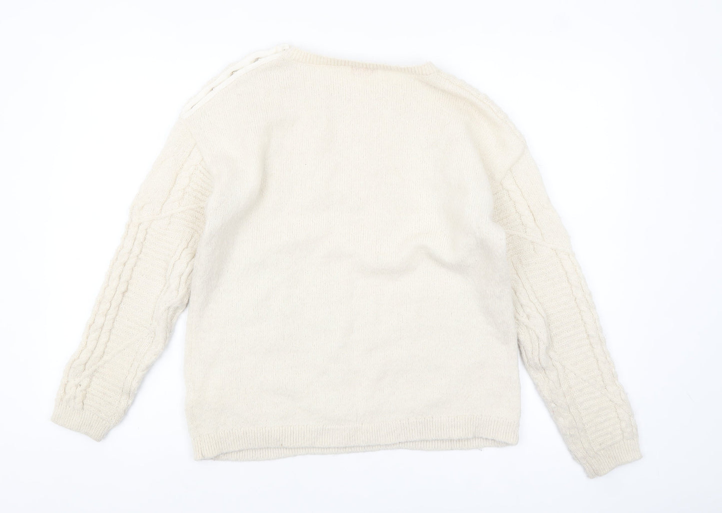 Damart Women’s Ivory Cable-Knit Jumper Size 10 Crew Neck Winter Pullover