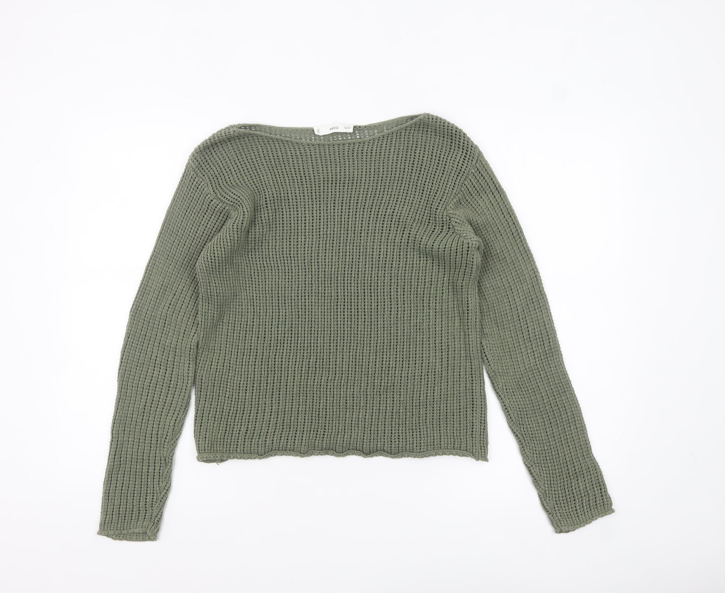 MNG Women's Green Open-Knit Cotton Jumper XS
