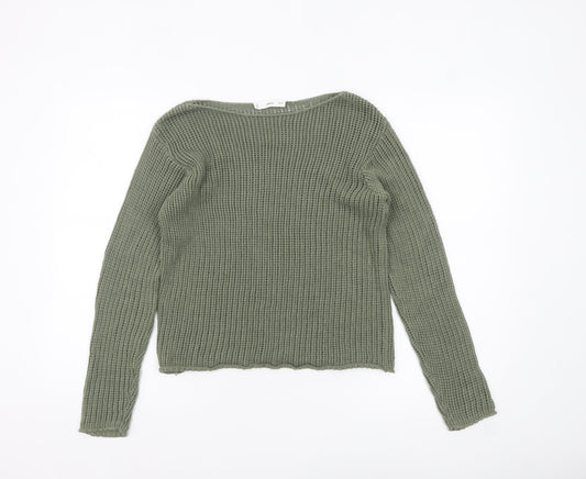 MNG Women's Green Open-Knit Cotton Jumper XS