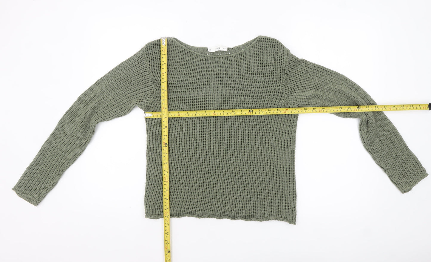 MNG Women's Green Open-Knit Cotton Jumper XS