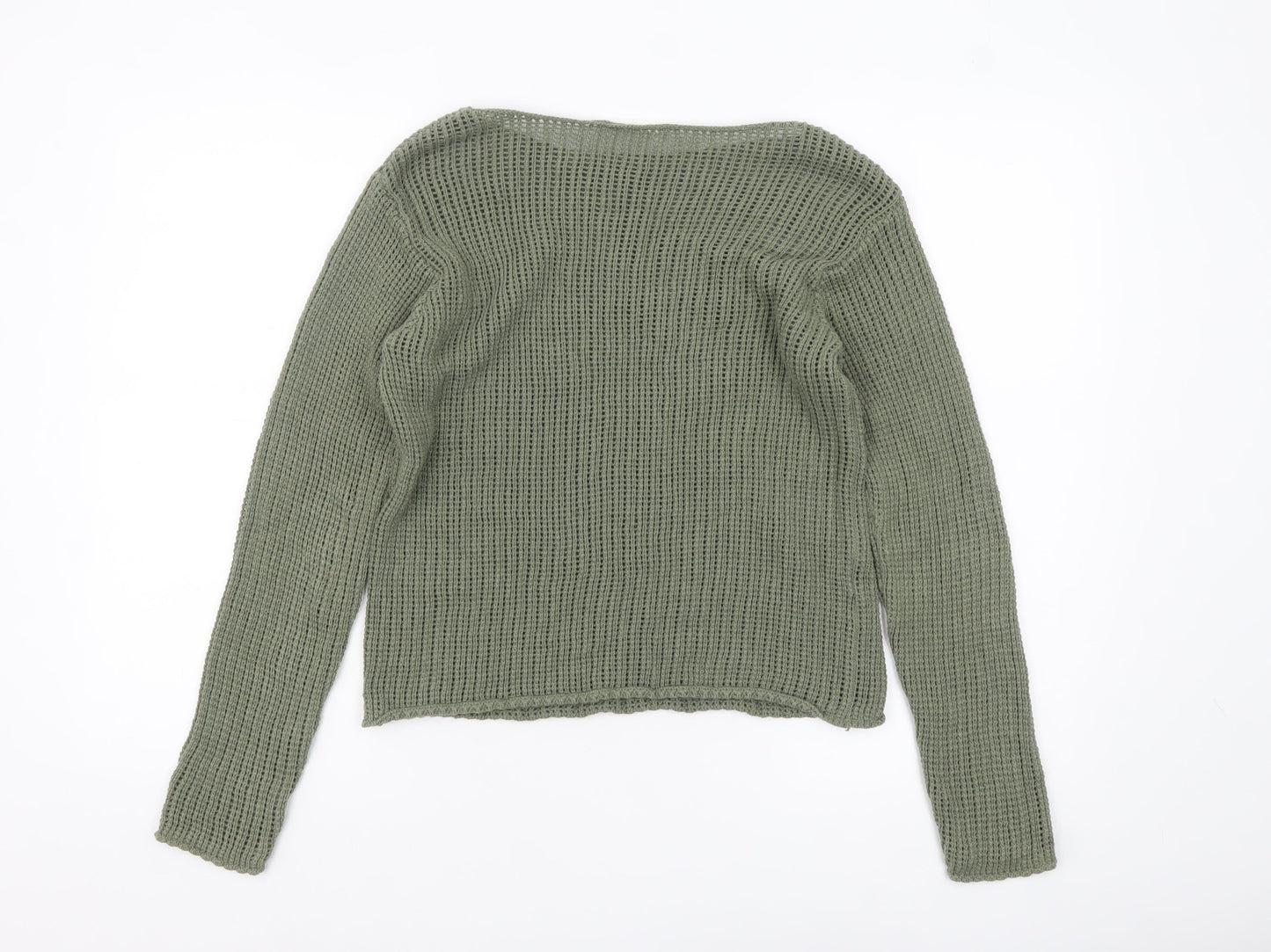 MNG Women's Green Open-Knit Cotton Jumper XS
