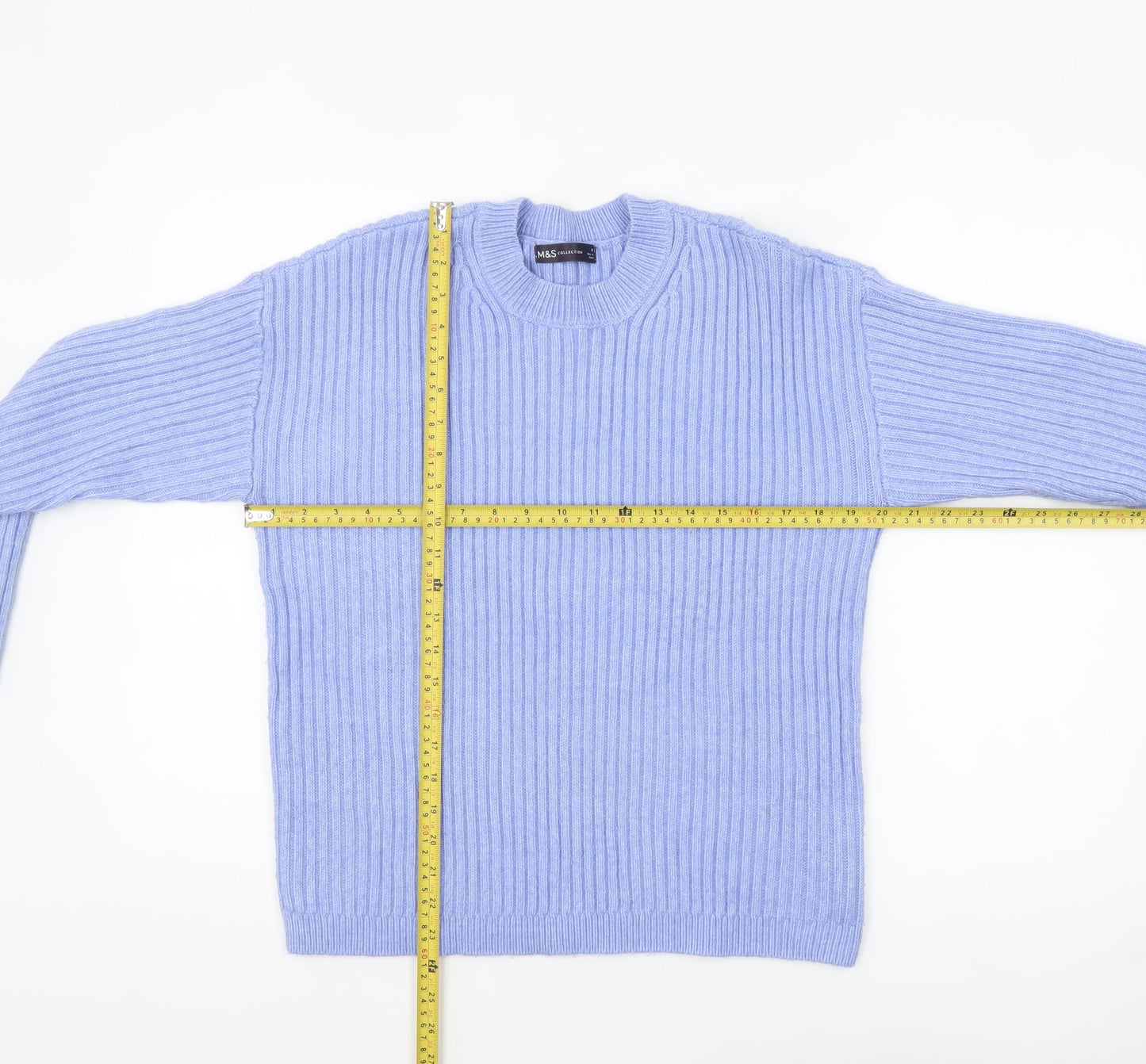 Marks and Spencer Women’s Blue Ribbed Crew Neck Jumper Size M