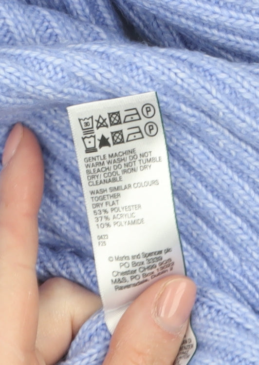 Marks and Spencer Women’s Blue Ribbed Crew Neck Jumper Size M