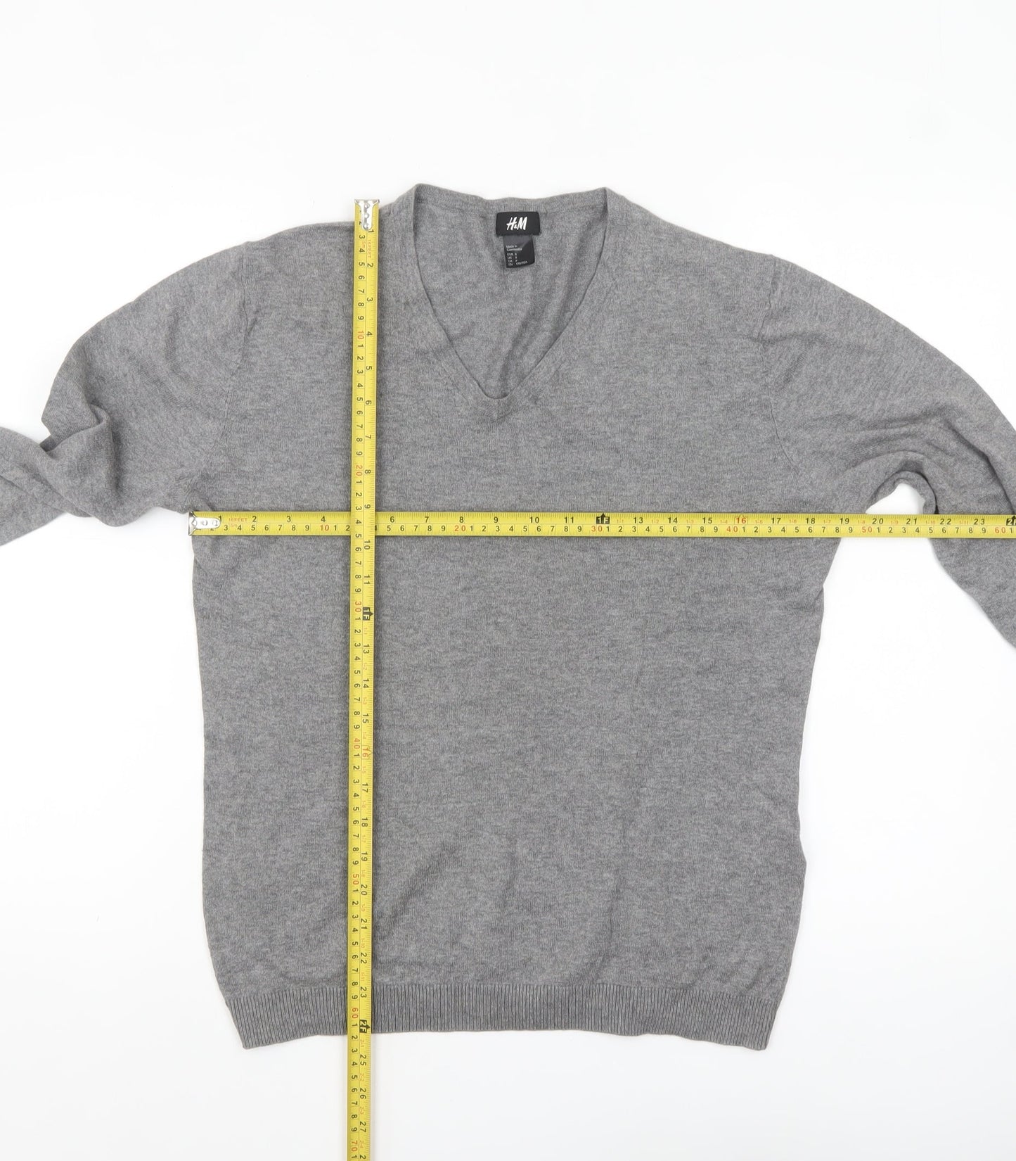 H&M Women's Grey V-Neck Cotton Cashmere Jumper Size S